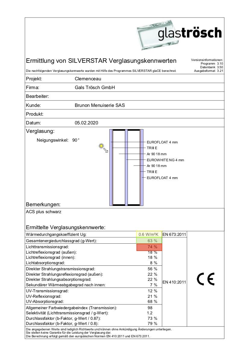 Exemple de fiche technique de triple vitrage